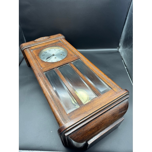 56 - 20th Century Oak Cased Regulator Clock - 74cm x 33cm x 16cm