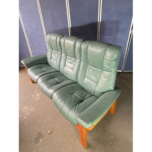 350 - Norwegian Ekornes Green Leather stressless three seater sofa. 

Dimensions - 81.5