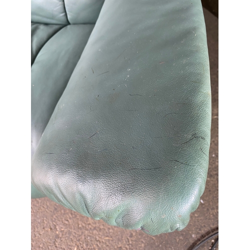 350 - Norwegian Ekornes Green Leather stressless three seater sofa. 

Dimensions - 81.5