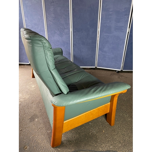 350 - Norwegian Ekornes Green Leather stressless three seater sofa. 

Dimensions - 81.5