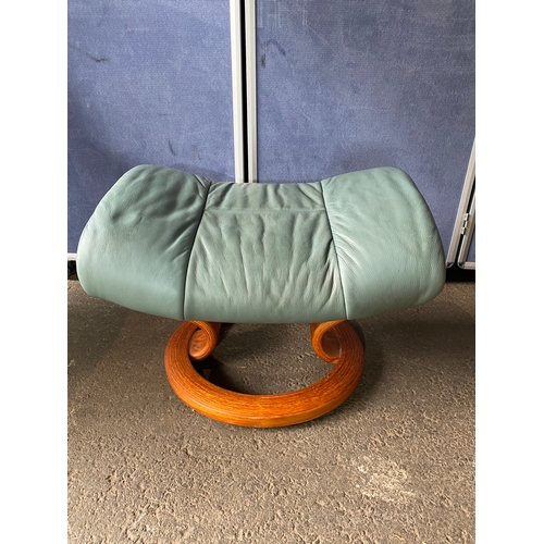 351 - Norwegian Ekornes Green leather stressless armchair and footstool. 

Please see images for dimension... 