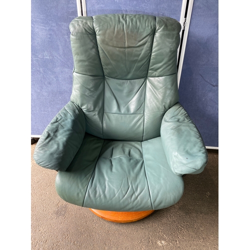 351 - Norwegian Ekornes Green leather stressless armchair and footstool. 

Please see images for dimension... 