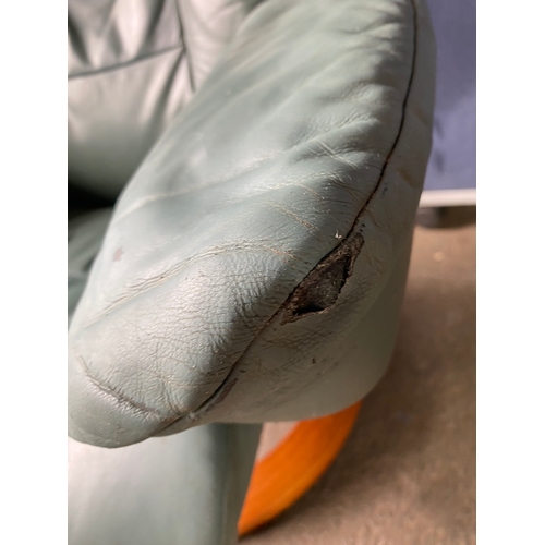 351 - Norwegian Ekornes Green leather stressless armchair and footstool. 

Please see images for dimension... 