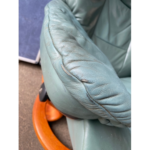 351 - Norwegian Ekornes Green leather stressless armchair and footstool. 

Please see images for dimension... 