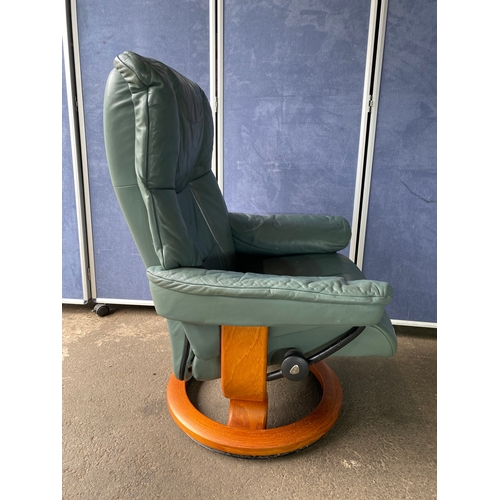 351 - Norwegian Ekornes Green leather stressless armchair and footstool. 

Please see images for dimension... 