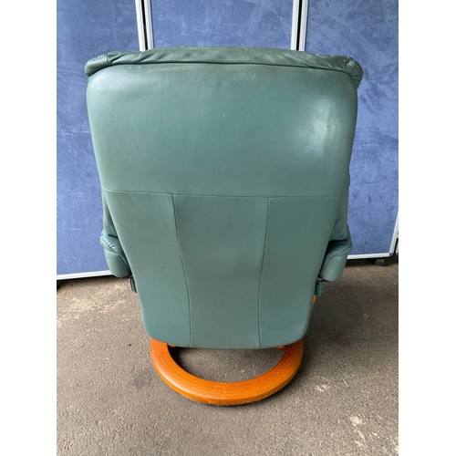 351 - Norwegian Ekornes Green leather stressless armchair and footstool. 

Please see images for dimension... 