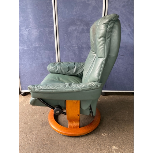 351 - Norwegian Ekornes Green leather stressless armchair and footstool. 

Please see images for dimension... 