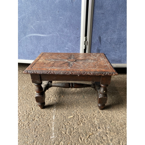 353 - A small stool and vintage wine stand.