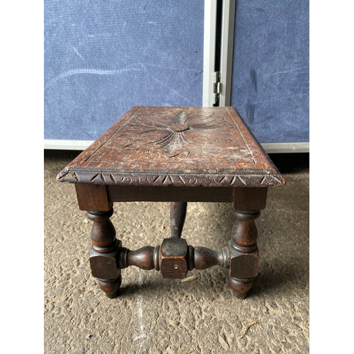 353 - A small stool and vintage wine stand.