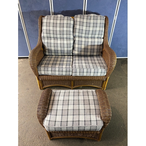 397 - A good quality two seater wicker conservatory sofa and stool. 

Please see images for all dimensions... 