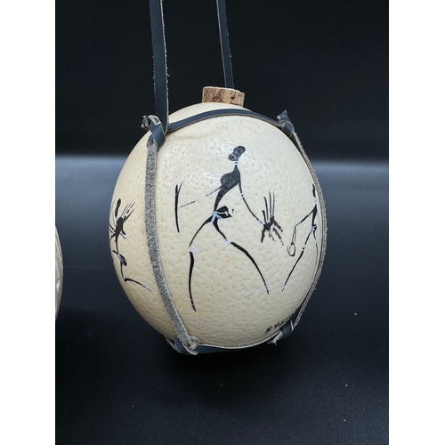 65 - Four Ostrich eggs - African Art