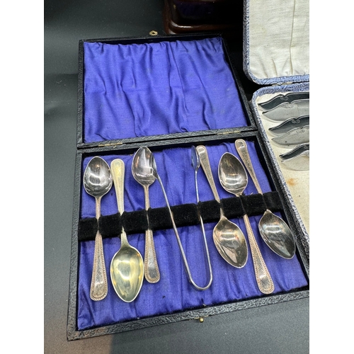 77 - Quantity of Cutlery Sets including complete bone and silver plate A.E Poston 7 Sons Sheffield set