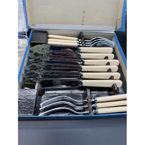 77 - Quantity of Cutlery Sets including complete bone and silver plate A.E Poston 7 Sons Sheffield set