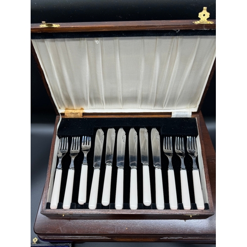 77 - Quantity of Cutlery Sets including complete bone and silver plate A.E Poston 7 Sons Sheffield set