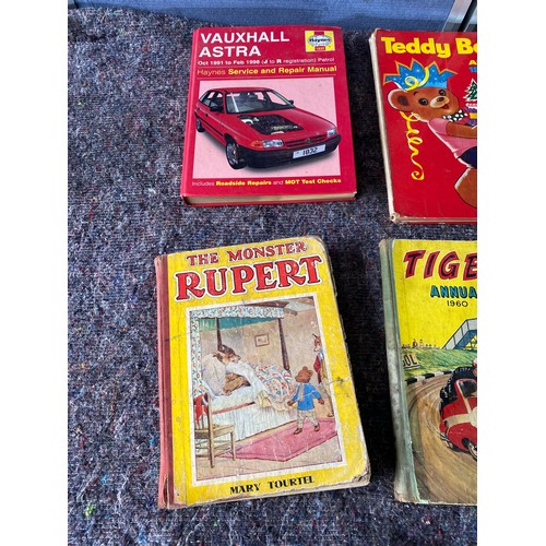 195 - Vintage Annuals including Rupert + Haynes Manual Vauxhall Astra