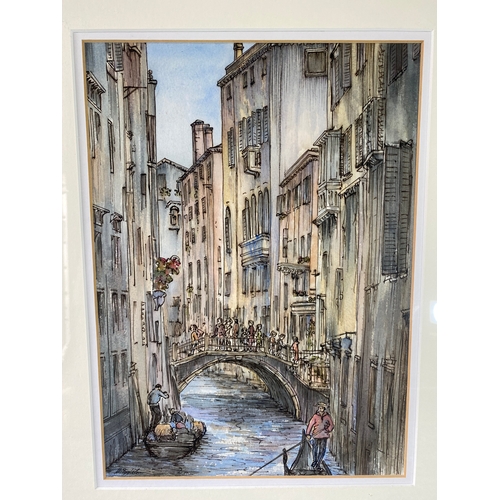 222 - A freamed Venice scene Signed By Margaret Eggleton - Pen / Watercolour