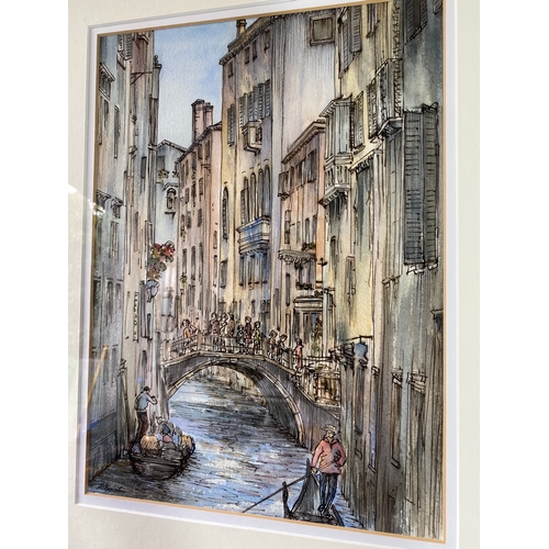 222 - A freamed Venice scene Signed By Margaret Eggleton - Pen / Watercolour