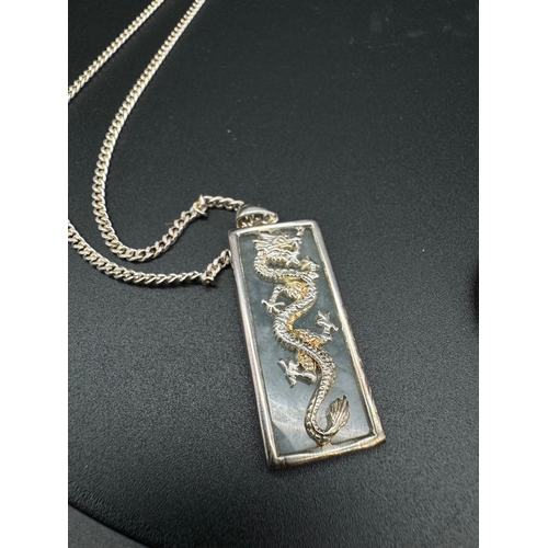 108 - Two 925 silver Curb chain with Jade Oriental Pendants