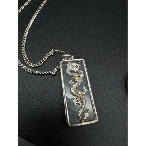 108 - Two 925 silver Curb chain with Jade Oriental Pendants