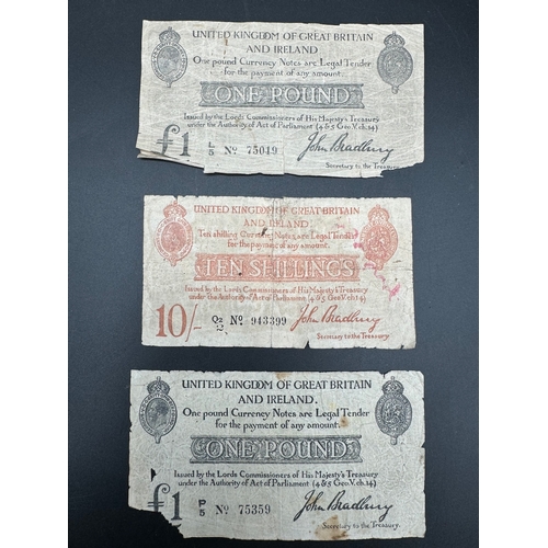 117 - Two John Bradbury Treasury £1 Notes - P5 / L5 + 10 Shillings Q2 c1914/1915