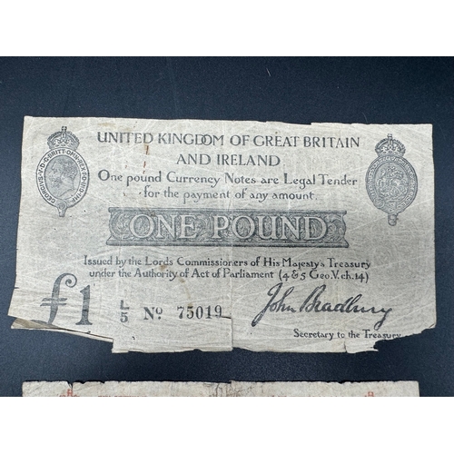 117 - Two John Bradbury Treasury £1 Notes - P5 / L5 + 10 Shillings Q2 c1914/1915