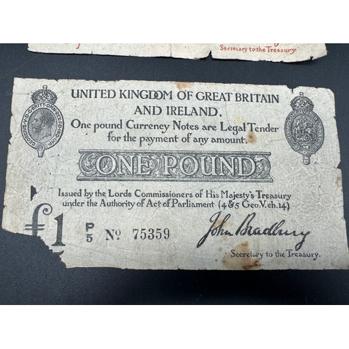 117 - Two John Bradbury Treasury £1 Notes - P5 / L5 + 10 Shillings Q2 c1914/1915