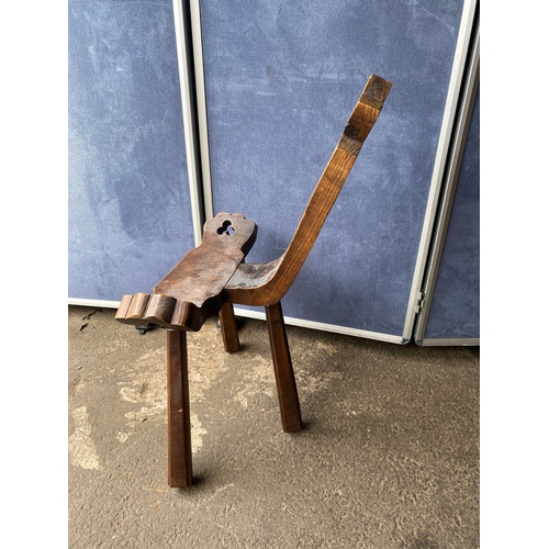 430 - Three legged wooden carved chair. 

Dimensions - 19