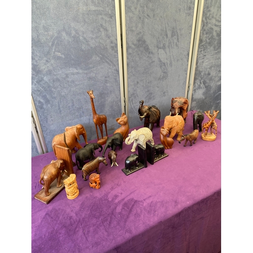 449 - Quantity of carved wooden Elephants and animal ornaments.