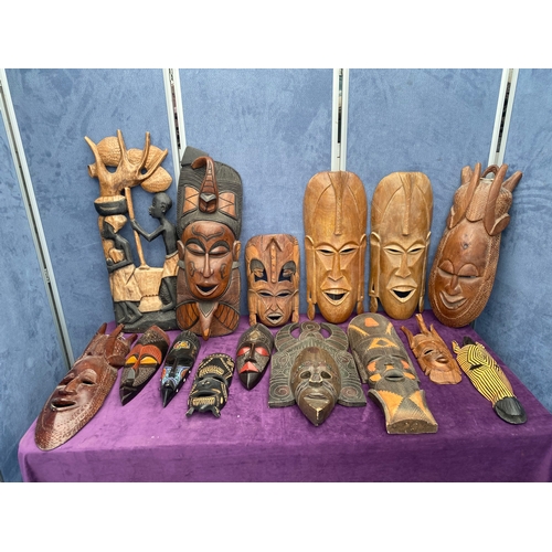 470 - A large collection on African tribal wall masks / collectables