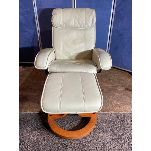 482 - A leather recliner massage chair and foot stool. 

Dimensions - 32