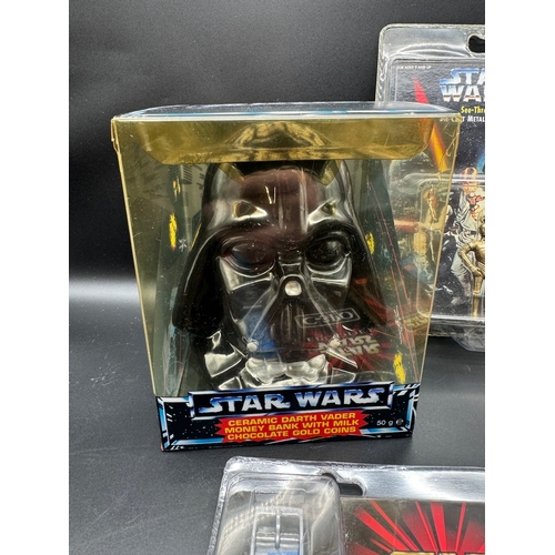 423 - Collection of 1990's Star Wars Merchandise - Ceramic Darth Vader Money Bank, C-3PO Keychain & Watch,... 