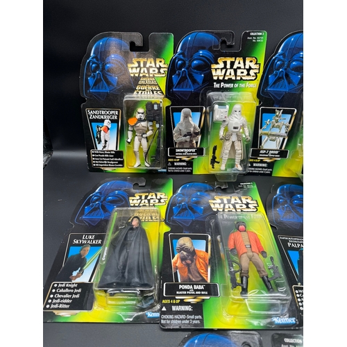 432 - Ten Star Wars carded figures La Guerra De Las Galaxias + The Power Of The Force circa 1995