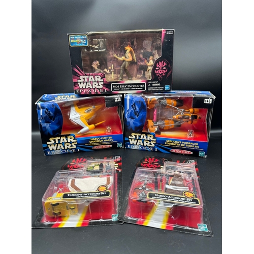 433 - Star Wars Episode 1 Action Fleet / Figures Boxes + accessories sets - Mos Espa Encounter, Naboo Figh... 