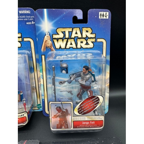 446 - 7 x Star Wars Carded Action Figures - Episode 1 , Attack of the Clones, 2004 Silver Saga Sandtropper... 