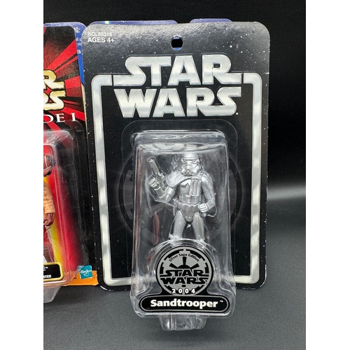 446 - 7 x Star Wars Carded Action Figures - Episode 1 , Attack of the Clones, 2004 Silver Saga Sandtropper... 