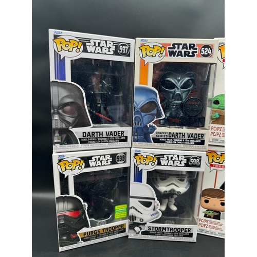 448 - Six Boxed Star Wars Pop Figures including Darth Vader, Purge Tropper, Stormtropper, Concept Series D... 