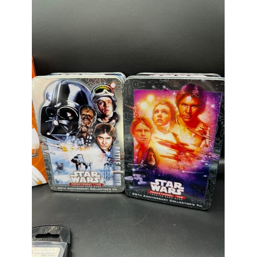 459 - Collection of Star Wars Top Trumps + other trading cards / tins + 3 sealed packs etc