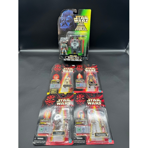 462 - 5 x Star Wars Carded Figures Episode 1 - 1998 including Deluxe Boba Fett Figure 1996