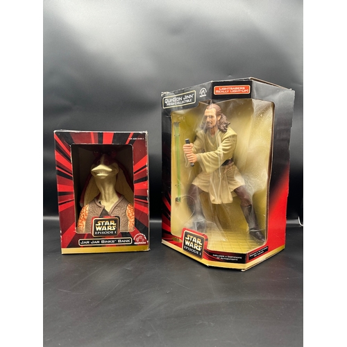 466 - Star Wars Episode 1 Jar Jar Bins Bank + Qui-Gon Jinn Mega Collectable