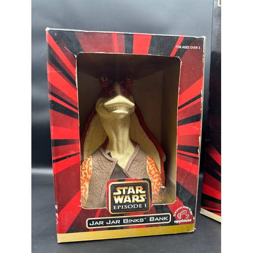 466 - Star Wars Episode 1 Jar Jar Bins Bank + Qui-Gon Jinn Mega Collectable