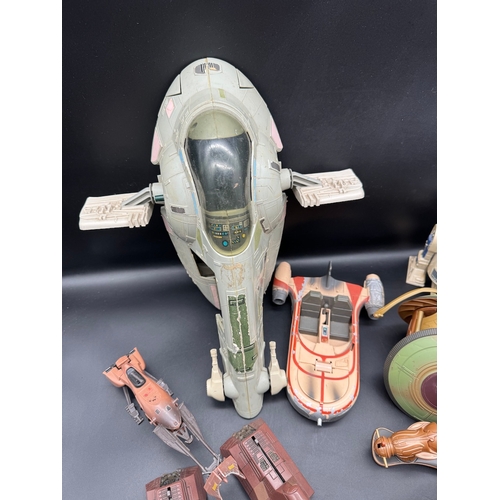 506 - Collection of Vintage 1980-2000 Star Wars Fighters / Transports including 1981 Kenner Slave 1 + R2 D... 