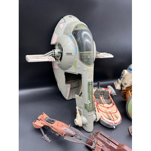 506 - Collection of Vintage 1980-2000 Star Wars Fighters / Transports including 1981 Kenner Slave 1 + R2 D... 