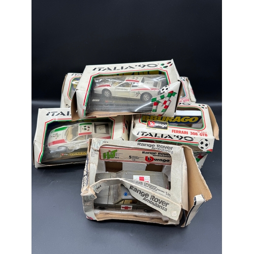 Collection of 5 Burago Ferrari 308 GTB Italia 90 Diecast models + 1 other (damaged boxes)