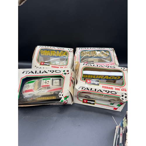 171 - Collection of 5 Burago Ferrari 308 GTB Italia 90 Diecast models + 1 other (damaged boxes)