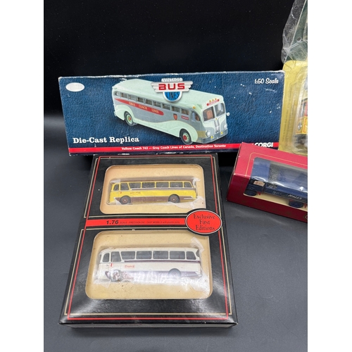 178 - A collection of Corgi, Britbus, EFE + others diecast model buses / coaches / tram all boxed / cased