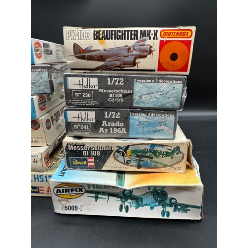 181 - A collection of 11 Airfix, Heller, Revell, Matchbox model WW2 Fighter Plane kits all boxed