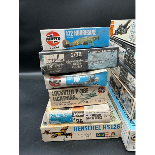 181 - A collection of 11 Airfix, Heller, Revell, Matchbox model WW2 Fighter Plane kits all boxed