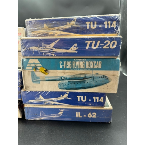 187 - A collection of 9 Sealed Commercial Airline Plasticart TU-114 / TU-20 / IL-62 Model Kits & others + ... 