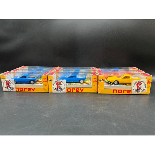 201 - Collection of 9 1970s French Norev Plastic Models Cars with Lemans Team 1973 Stickers all boxed