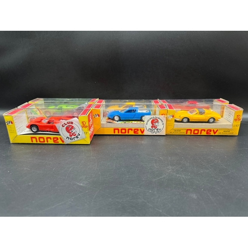 202 - A collection of 7 French 1970's Norev Plastic Model Cars with 24 Hours Lemans Team 1973 Sticker all ... 